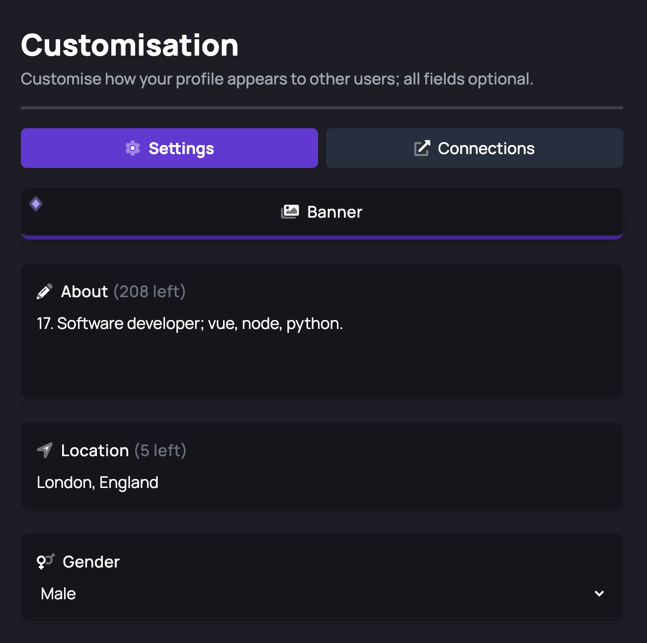 Customising your profile